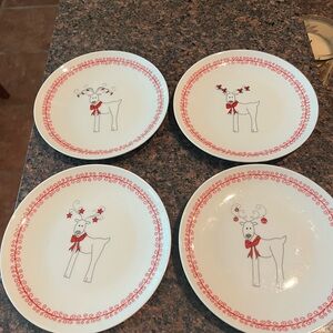 Set of 4 BIA reindeer holiday plates 7”